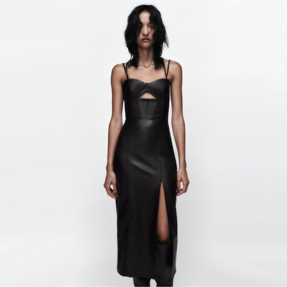 Zara Black Spaghetti Strap Bodycon Midi Dress